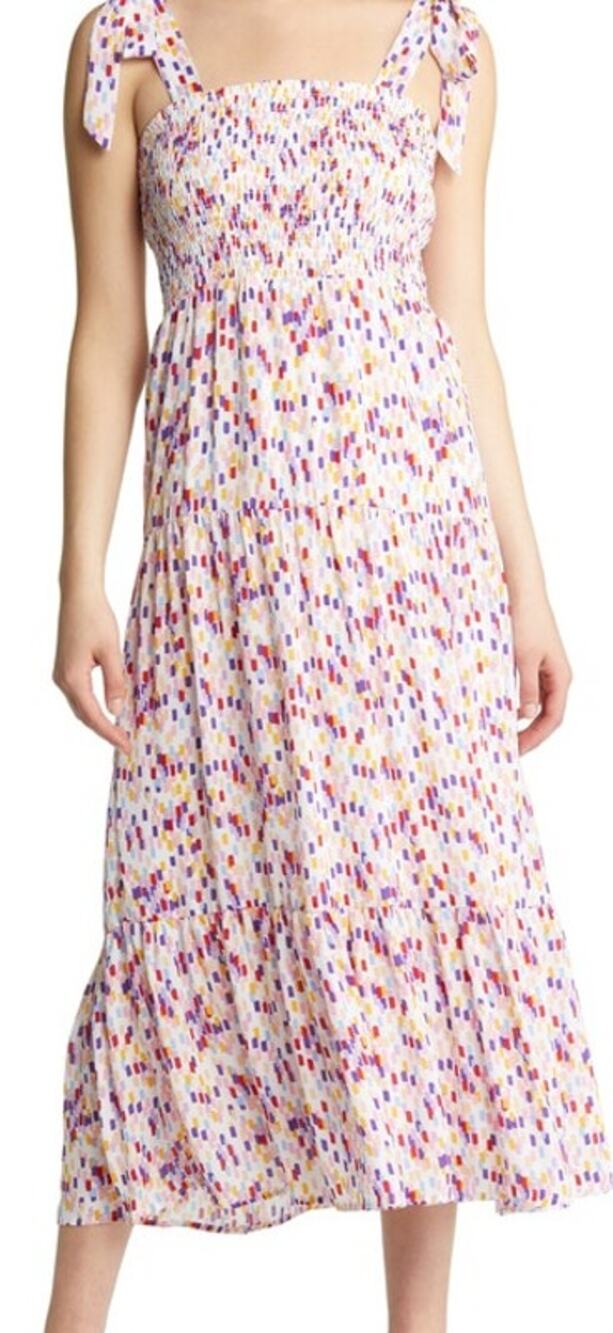 Sam Edelman Confetti Smocked Bodice Maxi Sundress Ties Women's Size 12
